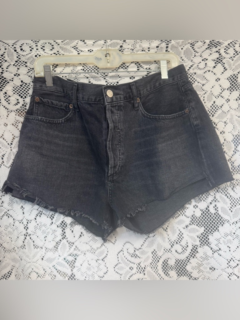 AGOLDE Parker Cut-Off Cotton Denim Shorts Black Women's Size 30 grunge festival